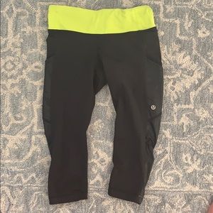 Lulu neon and black cropped leggings